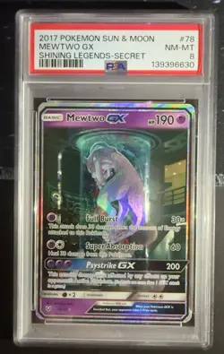 Mewtwo GX 78/73 Shining Legends Secret Rare Full Art Holo PSA 8 2017 - Image 1