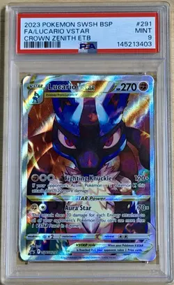 Pokemon 2023 Lucario VSTAR 291 ETB Stamp Black Star Promo Crown Zenith PSA 9 - Image 1