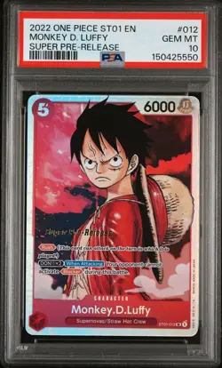 2022 ONE PIECE ST01 #012 STARTER DECK SUPER PRE-RELEASE MONKEY D LUFFY PSA 10 - Image 1