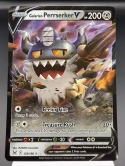 Galarian Perrserker V 129/196 - Ultra Rare - SWSH Lost Origin Pokemon Card NM - Image 1