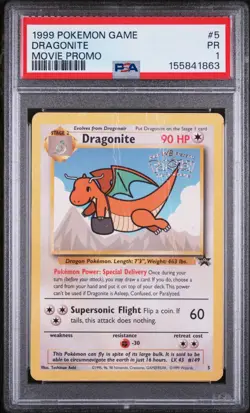 1999 POKEMON GAME MOVIE MOVIE PROMO #5 DRAGONITE PSA 1 - Image 1
