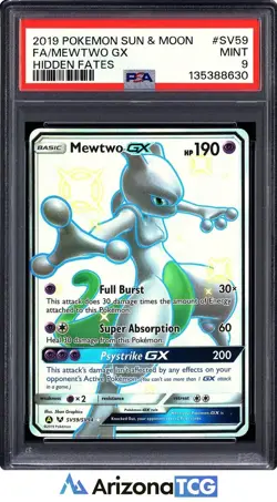 Pokemon 2019 Mewtwo GX SV59/SV94 Full Art Shiny Vault Hidden Fates PSA 9 - Image 1
