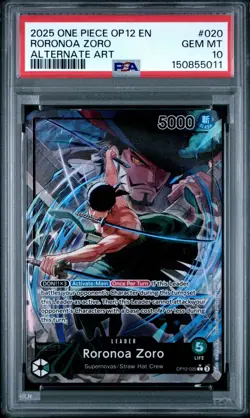 2025 ONE PIECE OP12-020 LEGACY OF THE MASTER RORONOA ZORO ALT ART LEADER PSA 10 - Image 1