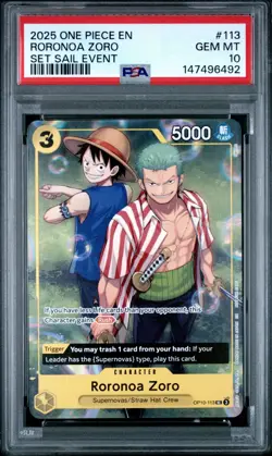2025 ONE PIECE SET LEARN TOGETHER SAIL EVENT PROMO #113 RORONOA ZORO PSA 10 - Image 1