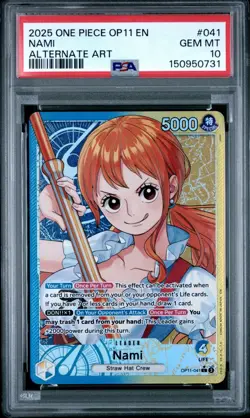 2025 ONE PIECE OP11 #041 A FIST OF DIVINE SPEED ALT ART LEADER NAMI PSA 10 - Image 1