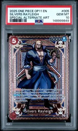 2025 ONE PIECE OP11 #005 FIST OF DIVINE SPEED SILVERS RAYLEIGH SP ALT ART PSA 10 - Image 1