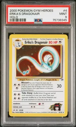 PSA 9 MINT Erika’s Dragonair 4/132 Gym Heroes Holo Rare Pokemon Card - Image 1