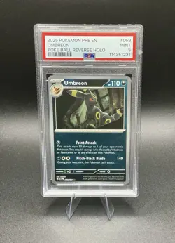 Pokemon 2025 Pre-EN Umbreon Master Ball Reverse Holo Card 059/131 PSA 9 - Image 1