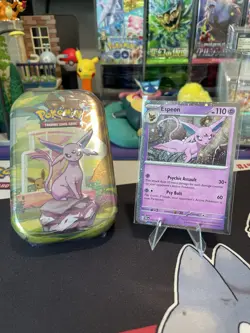 Prismatic Evolutions Espeon Mini Tin And Promo Card - Image 1