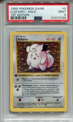 Pokemon Base Set 1st Edition Shadowless Holofoil Card #5 Clefairy PSA 9 - Image 1