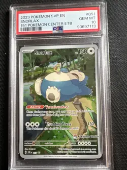 2023 POKEMON 151 POKEMON CENTER ELITE TRAINER BOX PROMO SVP #051 SNORLAX PSA 10 - Image 1