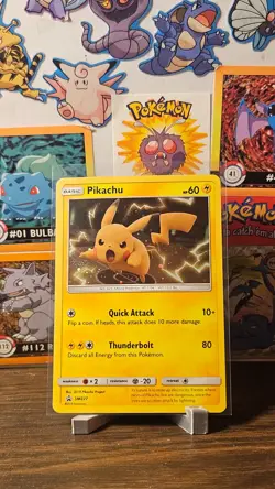 Pokemon TCG Pikachu SM227 Sun & Moon Black Star Promo Holo LP+ W/SWIRL - Image 1