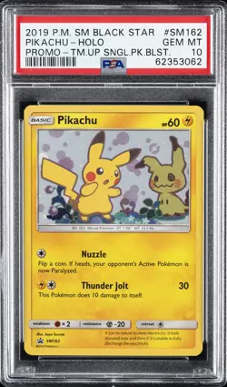 2019 POKEMON SM BLACK STAR PROMO #SM162 PIKACHU-HOLO PSA 10 - Image 1