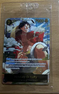 Monkey D. Luffy Japan Expo Promo p-075 Exclusive ONE PIECE TCG Gold Foil FRENCH - Image 1