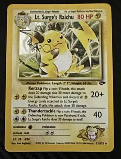 Pokemon Lt. Surge's Raichu 11/132 Holo Gym Heroes WOTC HP Creased Vintage - Image 1