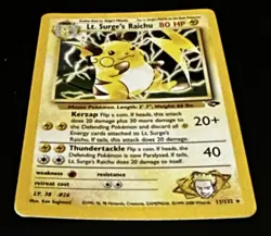 Pokemon Lt. Surge's Raichu 11/132 Holo Gym Heroes WOTC HP Creased Vintage - Image 2