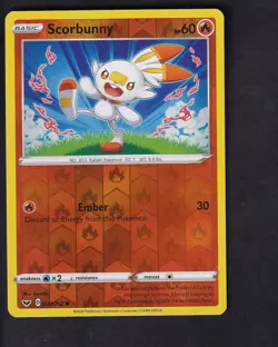Scorbunny 030/202 Common Sword & Shield Pokemon Reverse Holo Near Mint - Image 1