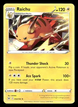 Raichu 053/196 Rare Lost Origin Pokemon NM/M - Image 1