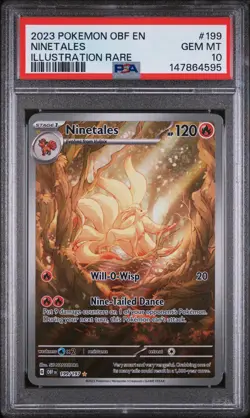 2023 POKEMON OBF EN-OBSIDIAN FLAMES ILLUSTRATION RARE #199 NINETALES PSA 10 - Image 1