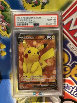 2022 POKEMON SWORD & SHIELD BRILLIANT STARS #157 FULL ART/PIKACHU V PSA 10 - Image 1