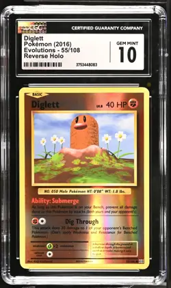 2016 Pokemon XY Evolutions Reverse Foil Holo Diglett #55/108 Rare (Pop 4) CGC 10 - Image 1