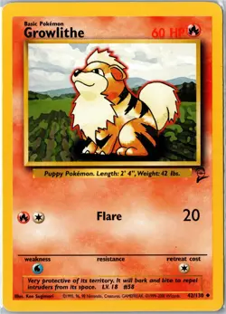 Pokemon Card - Growlithe 42/130 Base Set 2 Uncommon Moderately Played - Image 1
