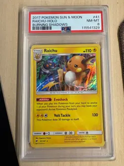 PSA 8 Raichu Holo Burning Shadows Pokemon TCG Near Mint #41 - Image 1