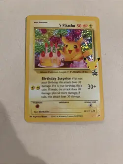 Pokemon TCG Celebrations 25th Anniversary Birthday Pikachu Holo Black Star Promo - Image 1