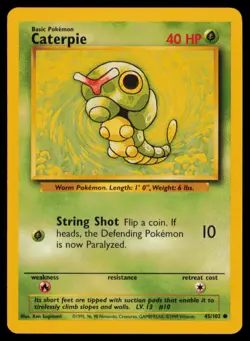 Caterpie 45/102 Common Base Set Unlimited Pokemon Lightly Played - Image 1