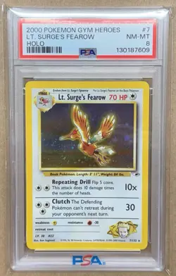 2000 POKEMON GYM HEROES #7/132 LT. SURGE'S FEAROW HOLO RARE PSA 8 - Image 1