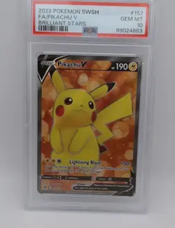 PSA 10 Pikachu V #157/172 Brilliant Stars Full Art Gem Mint Pokemon TCG - Image 1