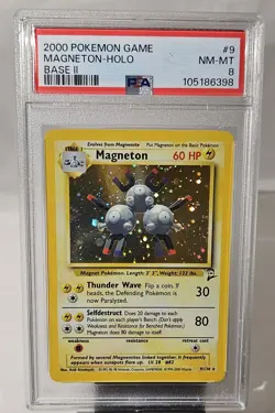 2000 Pokemon Base Set 2 MAGNETON HOLO CARD # 9 PSA - 8 - Image 1