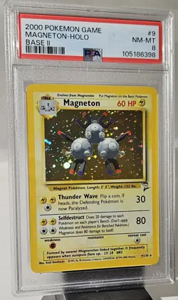 2000 Pokemon Base Set 2 MAGNETON HOLO CARD # 9 PSA - 8 - Image 2