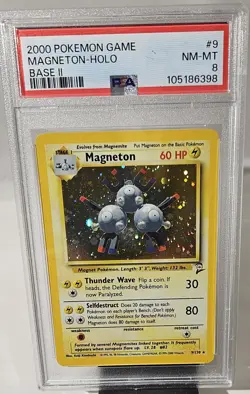 2000 Pokemon Base Set 2 MAGNETON HOLO CARD # 9 PSA - 8 - Image 3
