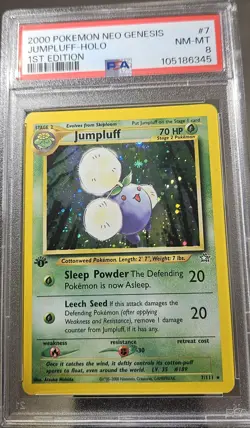 2000 Pokemon 1st Edition American Neo Genesis JUMPLUFF - HOLO Card # 7 PSA - 8 - Image 1