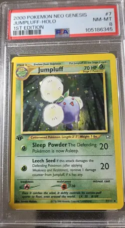 2000 Pokemon 1st Edition American Neo Genesis JUMPLUFF - HOLO Card # 7 PSA - 8 - Image 2