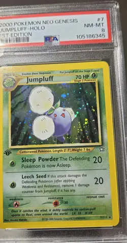 2000 Pokemon 1st Edition American Neo Genesis JUMPLUFF - HOLO Card # 7 PSA - 8 - Image 3