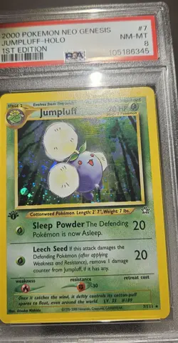 2000 Pokemon 1st Edition American Neo Genesis JUMPLUFF - HOLO Card # 7 PSA - 8 - Image 4