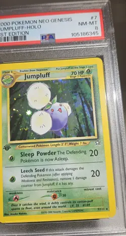 2000 Pokemon 1st Edition American Neo Genesis JUMPLUFF - HOLO Card # 7 PSA - 8 - Image 5