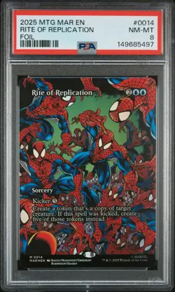 2025 MTG MARVEL'S SPIDER-MAN: SOURCE MATERIAL FOIL RITE OF REPLICATION PSA 8 - Image 1