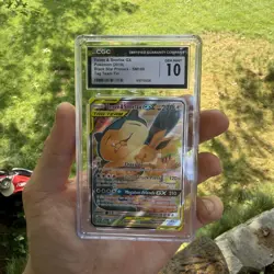 CGC 10 Eevee & Snorlax GX SM169 2019 Black Star Promo TT Pokemon *scratched case - Image 1