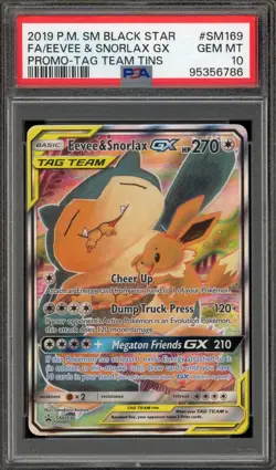 Pokemon Eevee & Snorlax GX Tag Team Tins Black Star Full Art Promo SM169 PSA 10 - Image 1