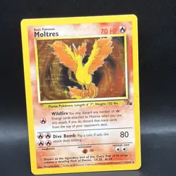 Pokemon TCG Moltres 27/62 Fossil Unlimited Holo Rare 1999 WOTC C - Image 1