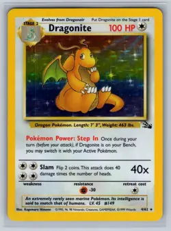 Dragonite 4/62 Holo Rare Fossil Pokemon Unlimited Holo Damaged - Image 1