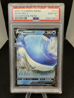2020 Pokemon SWSH Wailord V #013 Champions Path PSA 10 Gem Mint Graded Card - Image 1