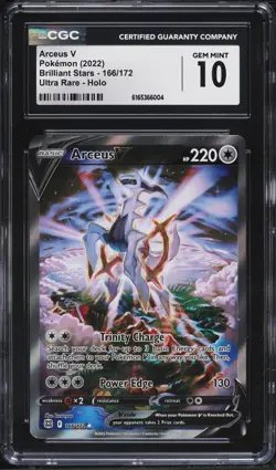 2022 Pokemon Sword & Shield Brilliant Stars Full Art Arceus V #166 CGC 10 GEM NM - Image 1