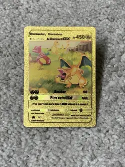 Pokemon Charmander, Charmeleon & Charizard GX HP450 Gold Foil Fan Art Card - Image 1