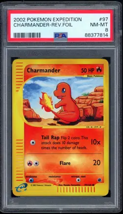 2002 Pokemon Unlimited Expedition 97/165 Charmander Reverse Holo PSA NM-MT 8 - Image 1