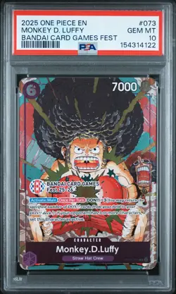 Monkey D. Luffy 073 Bandai Card Games Fest One Piece Promos PSA 10 - Image 1