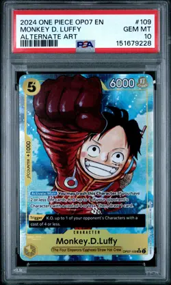 One Piece Monkey D Luffy Alternate Art OP07-109 PSA 10 Gem Mint - Image 1
